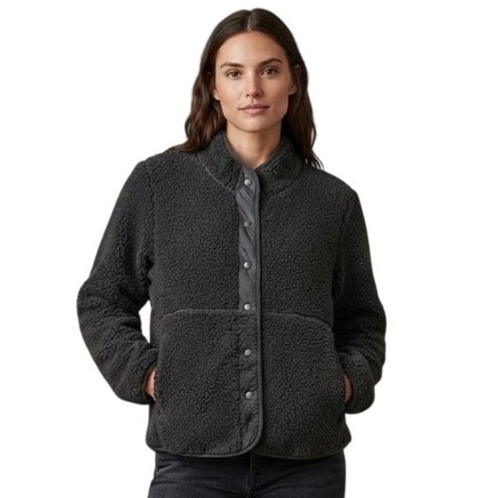 Vera Bradley Sherpa Fleece Jacket Black Cozy Teddy Fall Hike Granola Girl Large